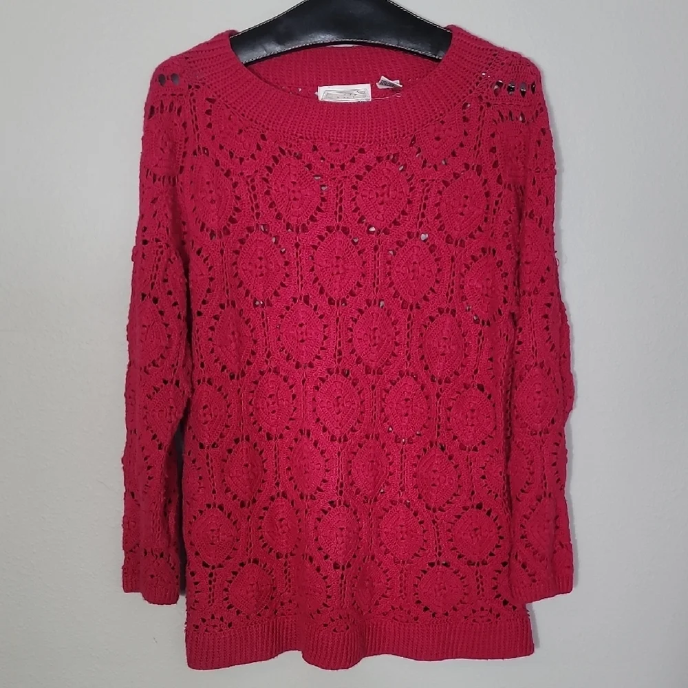 Vintage Import Workshop Womens Chunky Open Knit Sweater Size M 3D Crochet Pink